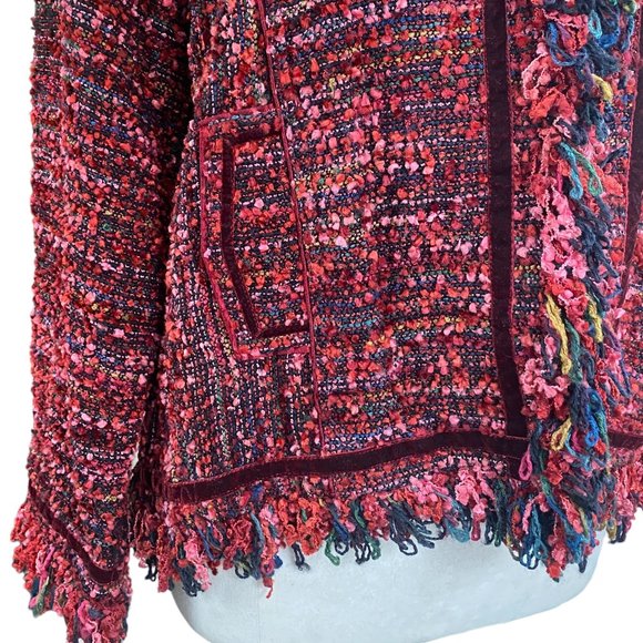 Yak Magik Silk Velvet Whimsigoth Jacket Red Fairy Grunge Fringe Maximalist-L - Picture 6 of 16